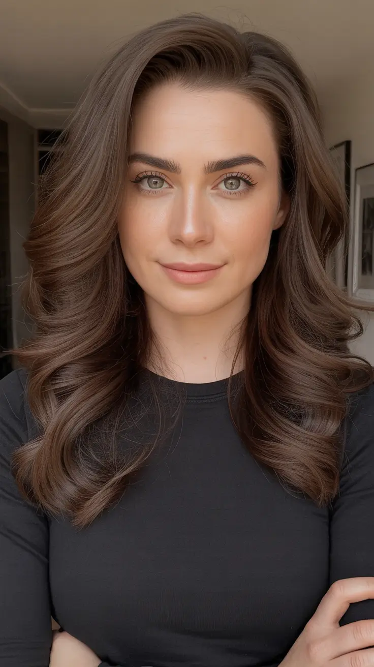 Dark brown hair color 2026 - Chocolate Blowout Volume With Soft Side Lift