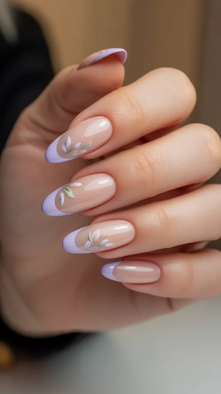 French Spring Nails 2026 Lavender Petal-Tip French On Almond Nails