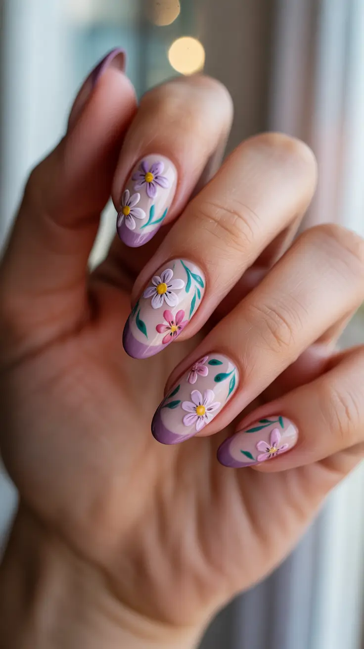 French Spring Nails 2026 + Lavender French With Wildflower Garden Details
