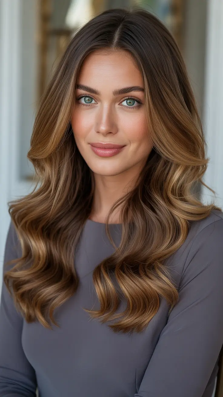 Hair color ideas to look younger 2026 Warm Brunette Balayage With Soft Face-Framing Lift