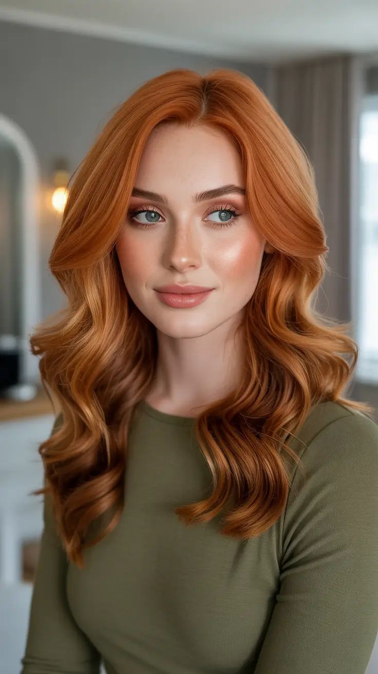 Hair color ideas to look younger 2026 Soft Copper Glow With Salon Smooth Waves
