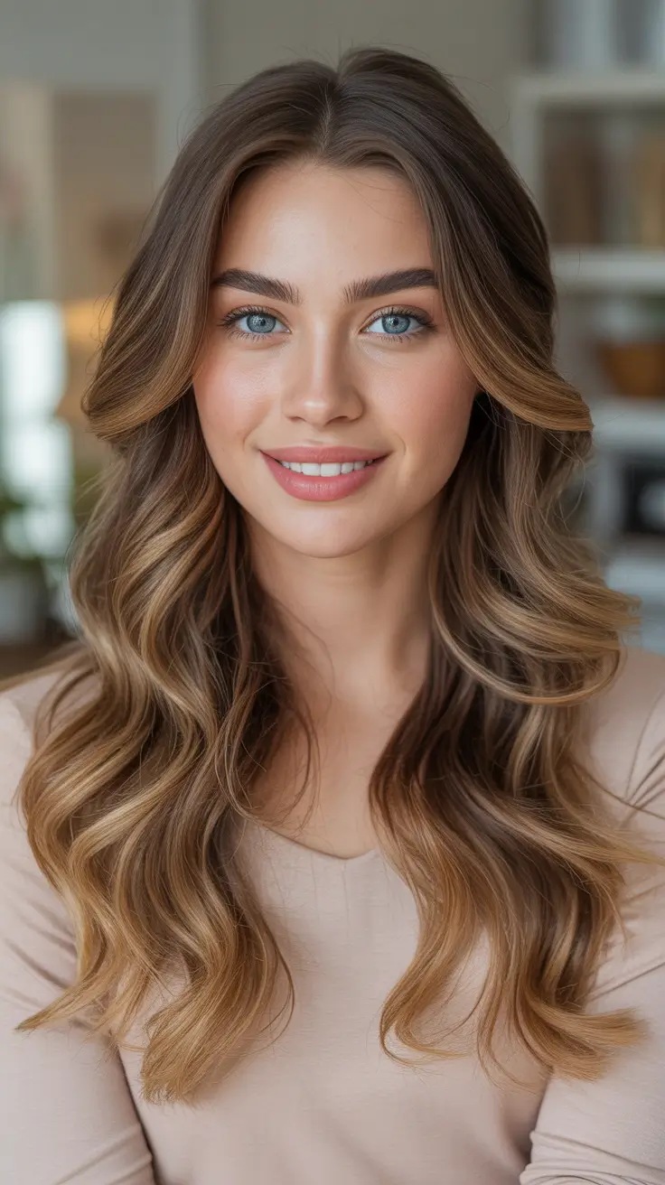 Hair color ideas to look younger 2026 Soft Brunette Balayage With Creamy Face-Frame