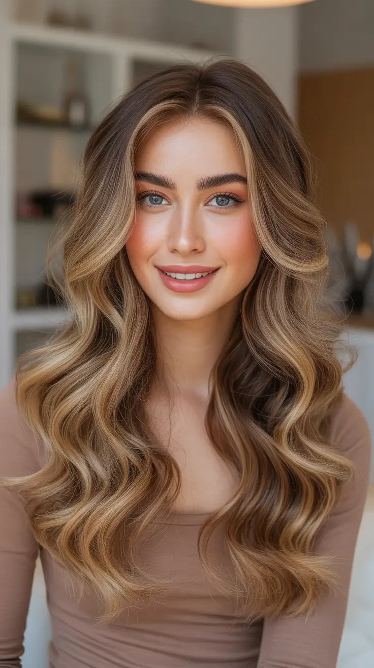 Hair color ideas to look younger 2026 Bronde Glow Waves With Sunny Ribbon Highlights
