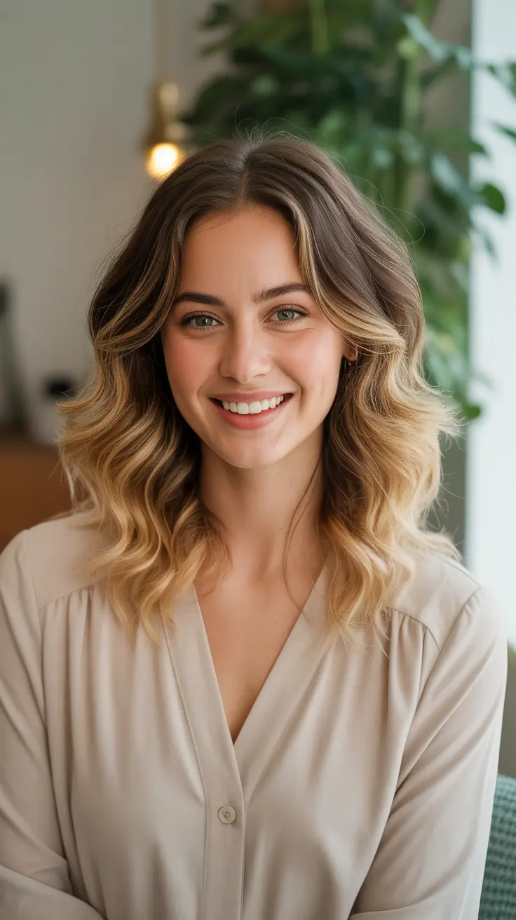 Hair color ideas to look younger 2026 Toasty Bronde Lob With A Sunlit Melt