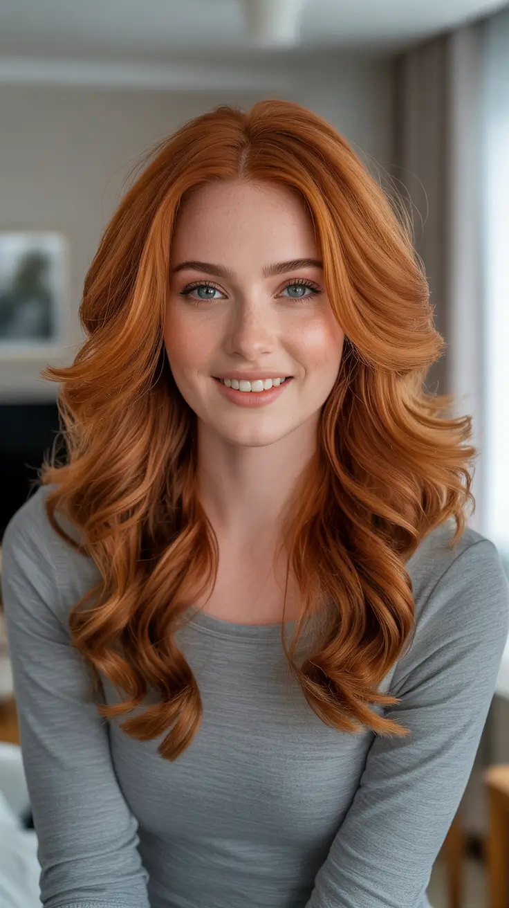 Hair color ideas to look younger 2026 Honey Copper Blowout With Youth-Boosting Shine