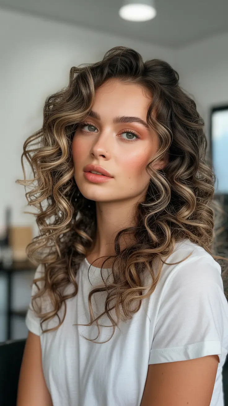 Hairstyles for long hair 2026 Voluminous Highlighted Curls With Soft Layered Shape