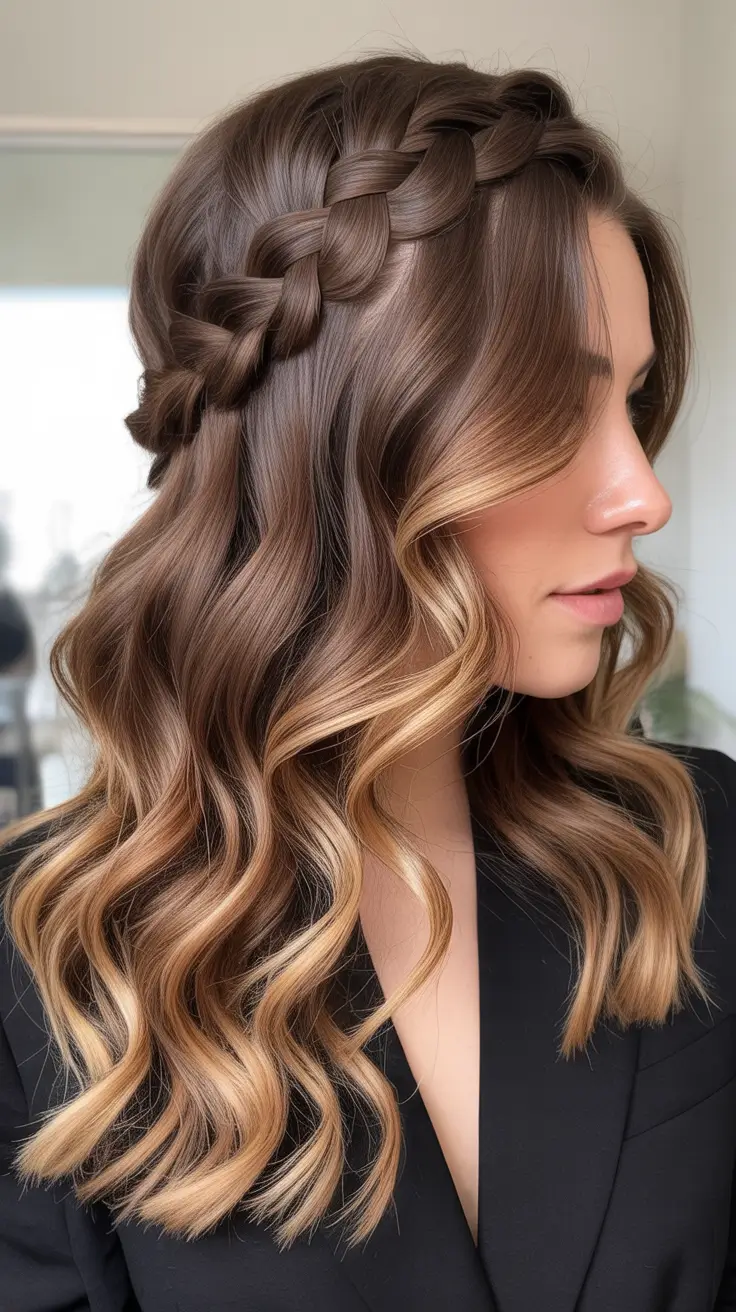 Hairstyles for long hair 2026 + Side Crown Braid With Glossy Loose Waves