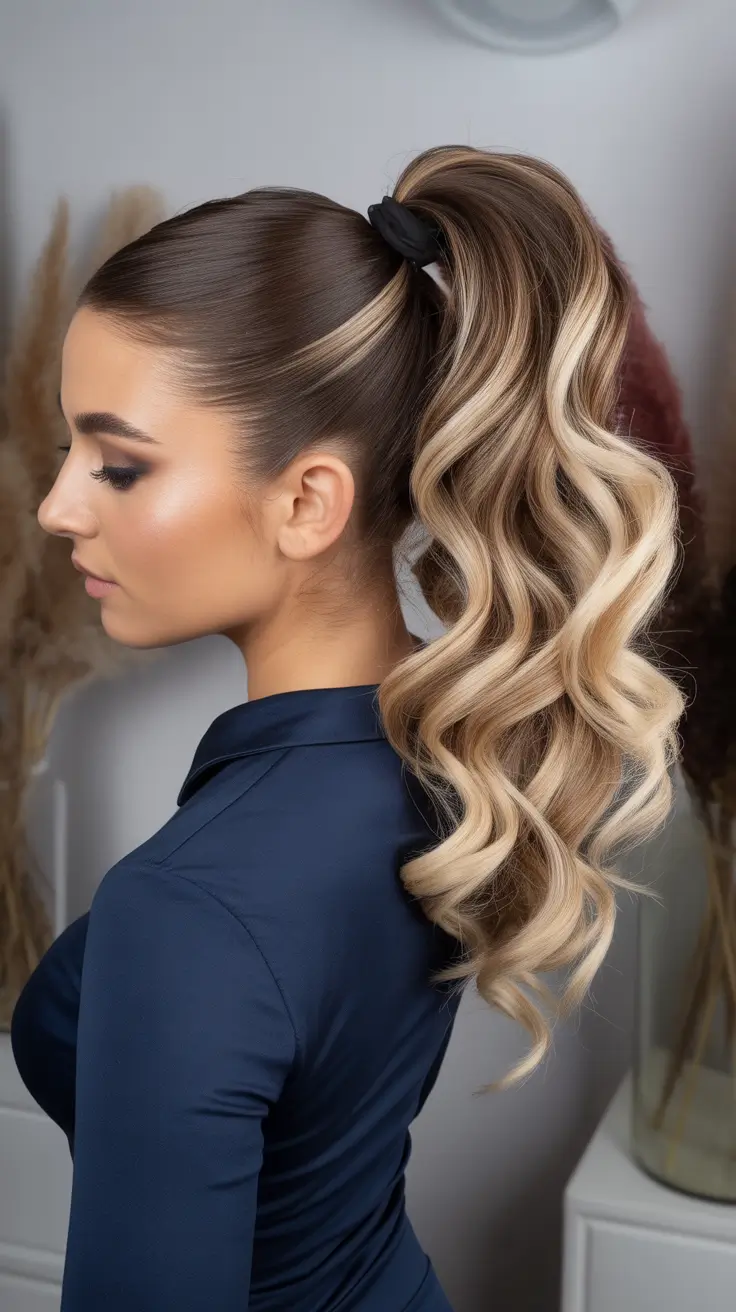 Hairstyles for long hair 2026 Glossy High Ponytail With Ribbon Waves