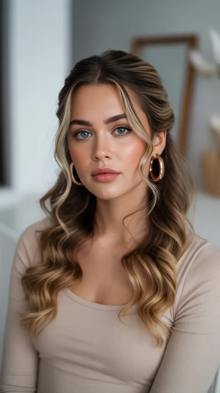 Hairstyles for long hair 2026 Soft Half-Up Waves With Face-Framing Pieces