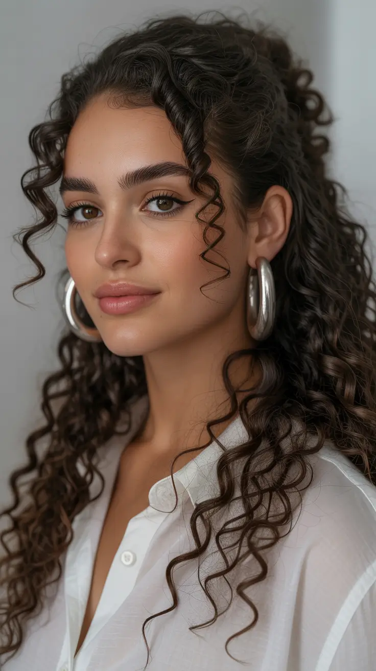 Hairstyles for long hair 2026 Half-Up Curly Lift With Face-Framing Spirals