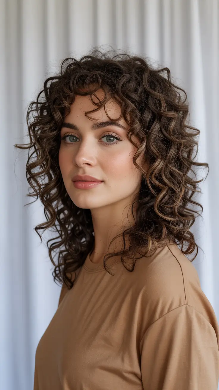 Hairstyles for medium length hair 2026 + Curly Shag With Bangs And Big Main-Character Texture