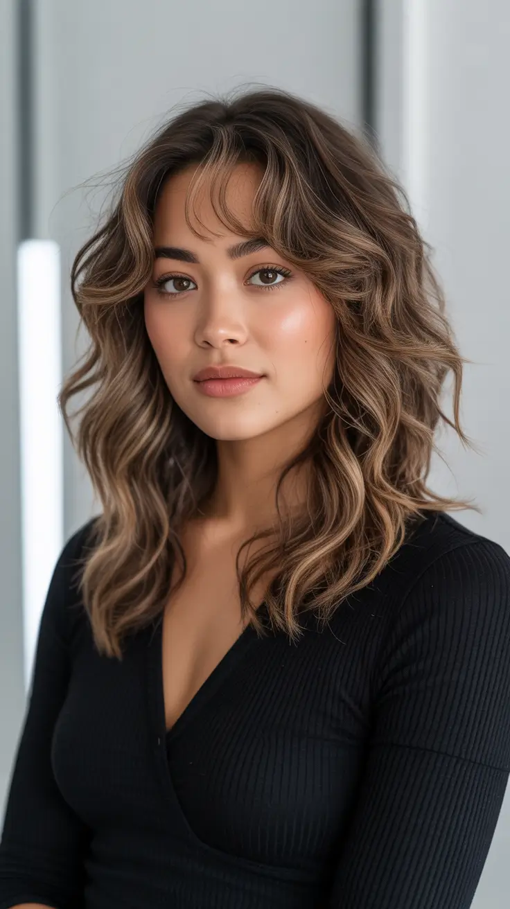 Hairstyles for medium length hair 2026 + Soft Shag Waves With Curtain Bangs