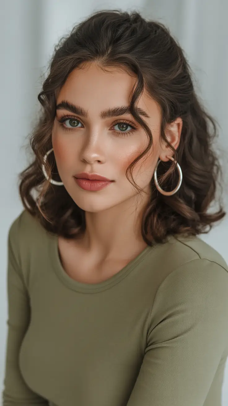 Hairstyles for medium length hair 2026 + Curly Half-Up Lift With A Statement Tendril