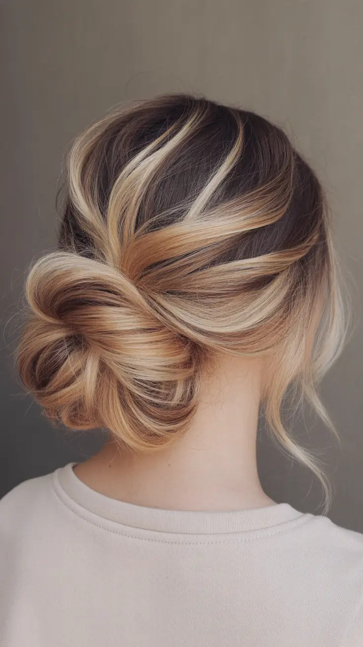 Hairstyles for medium length hair 2026 + Glam Low Chignon With Dimensional Highlights