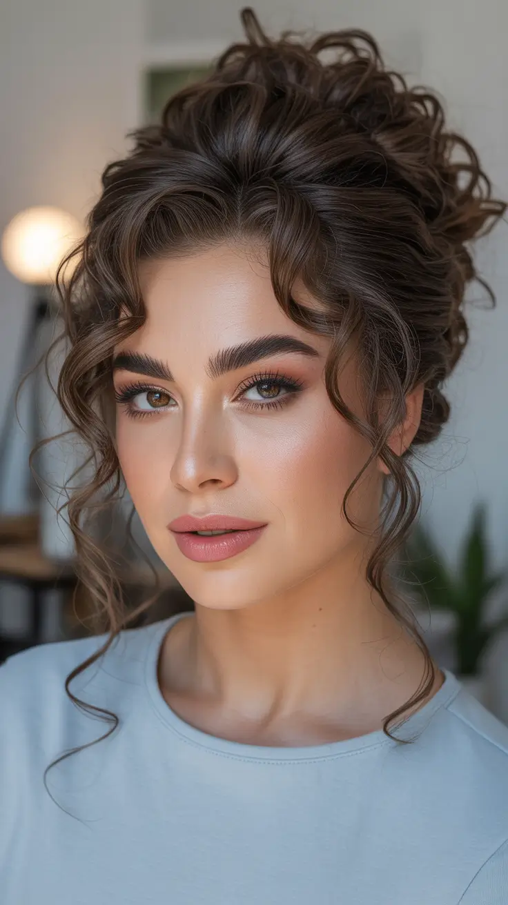 Hairstyles for medium length hair 2026 + Soft Curly Updo With Face-Framing Tendrils