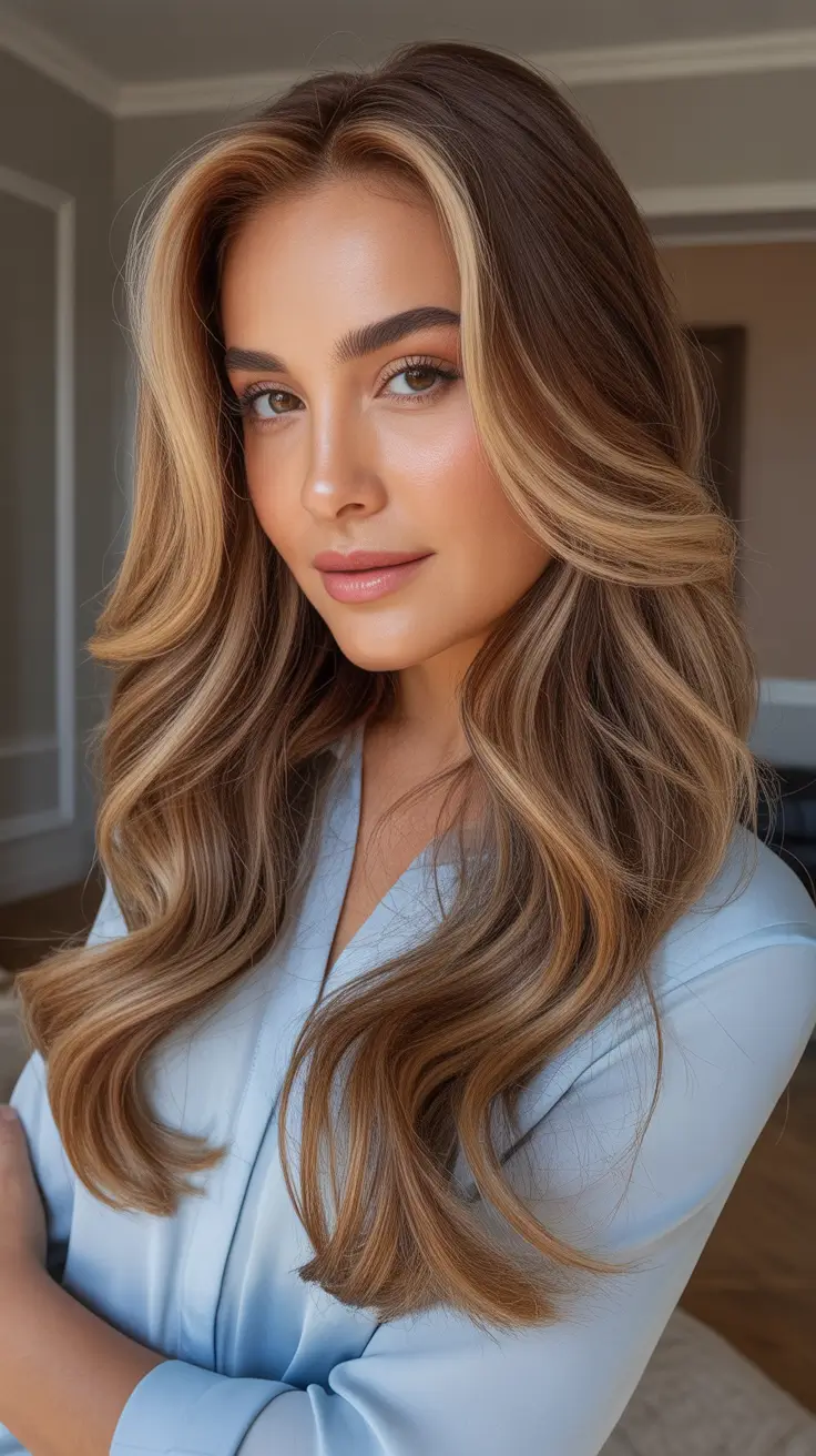 Honey blonde hair color 2026 Caramel Honey Sweep With Glossy Blowout Length