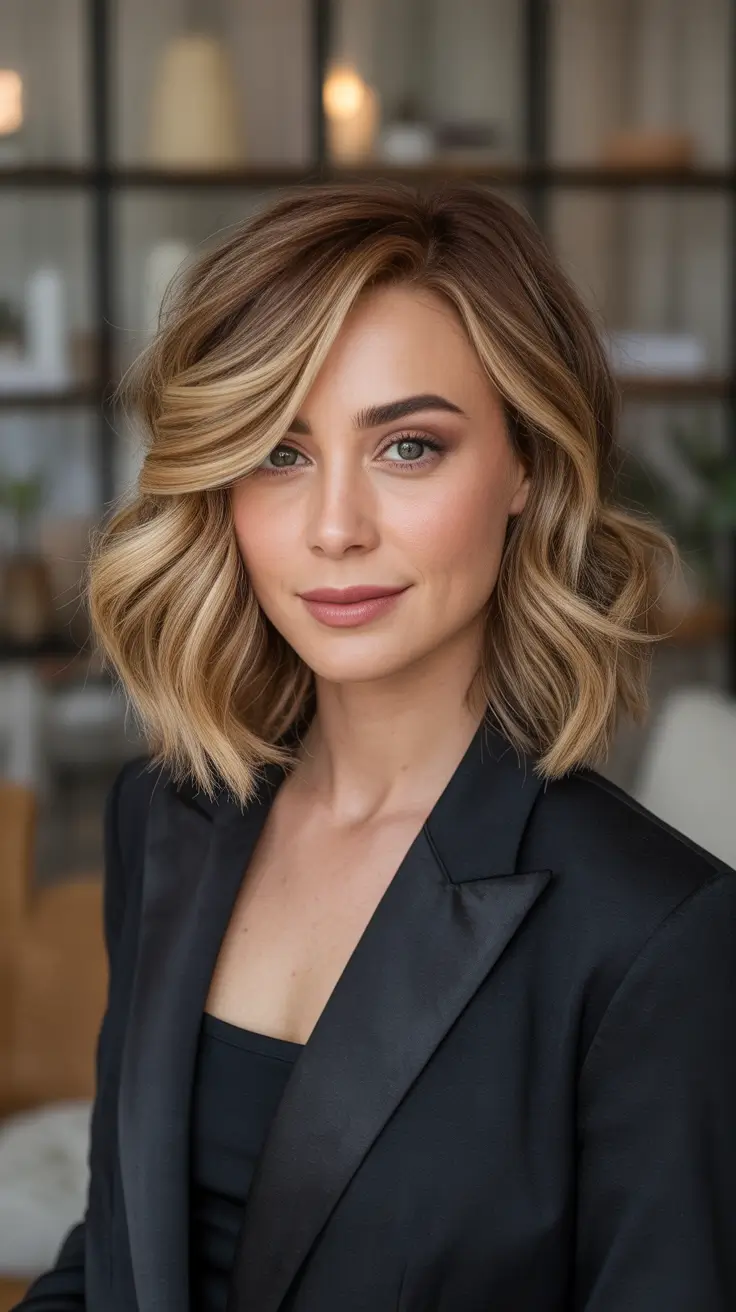 Honey blonde hair color 2026 Honey Blonde Textured Bob With Side Swept Volume