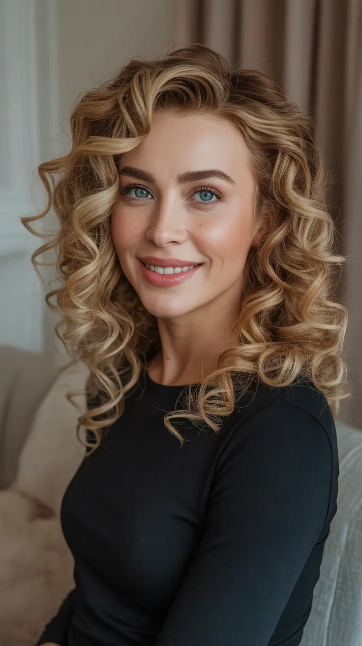 Honey blonde hair color 2026 Voluminous Honey Curls With Vintage Energy