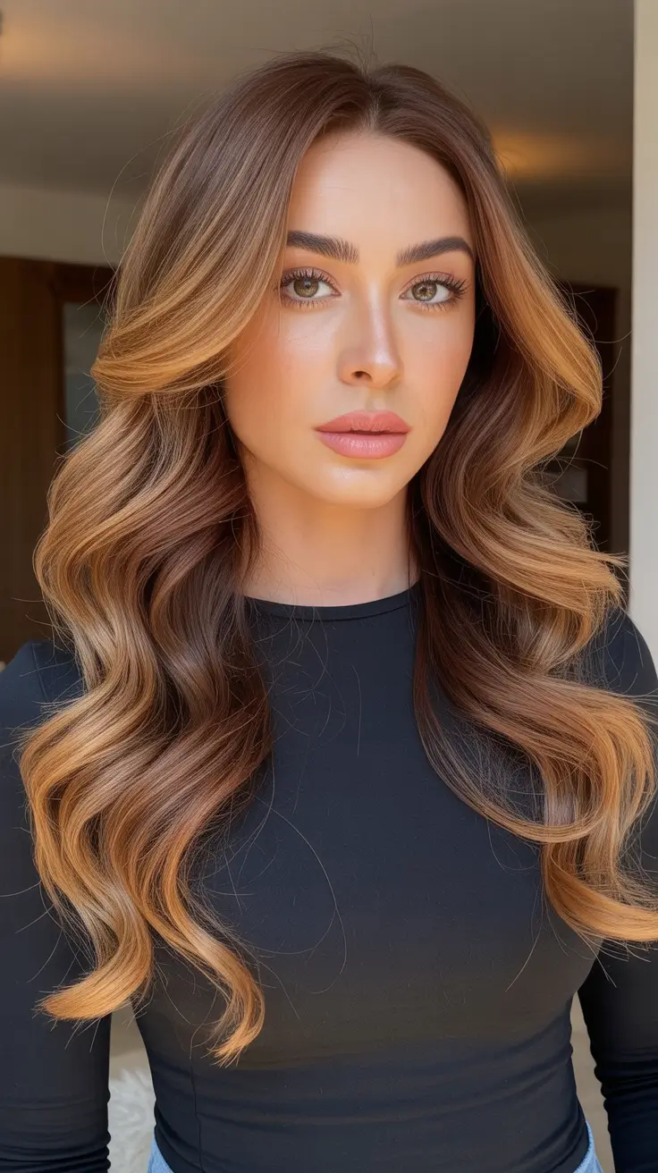 Honey brown hair color 2026 - Cinnamon Honey Brown Dimension With Sculpted Waves