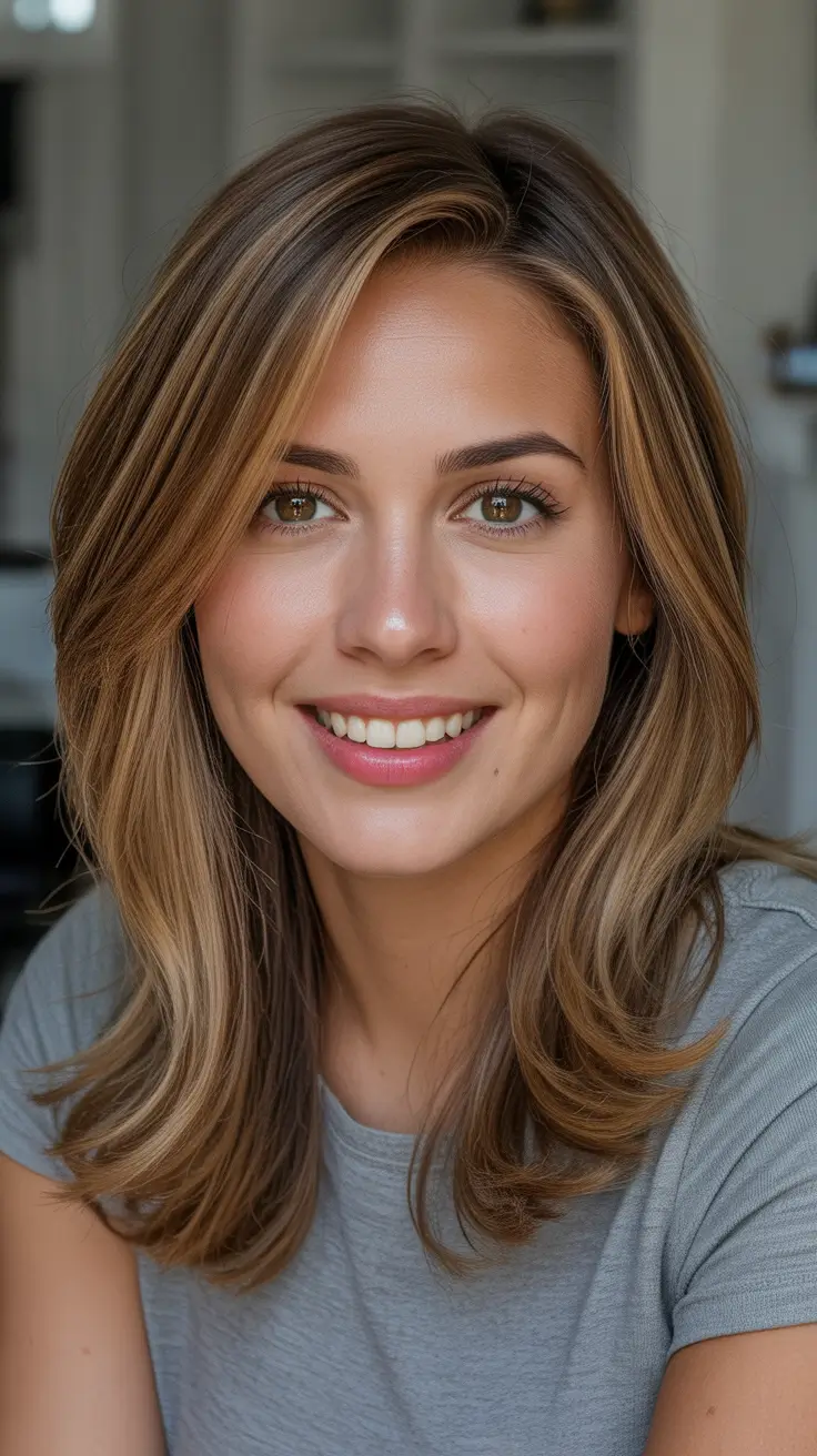 Honey brown hair color 2026 - Shoulder Length Honey Brown With Seamless Face Frame