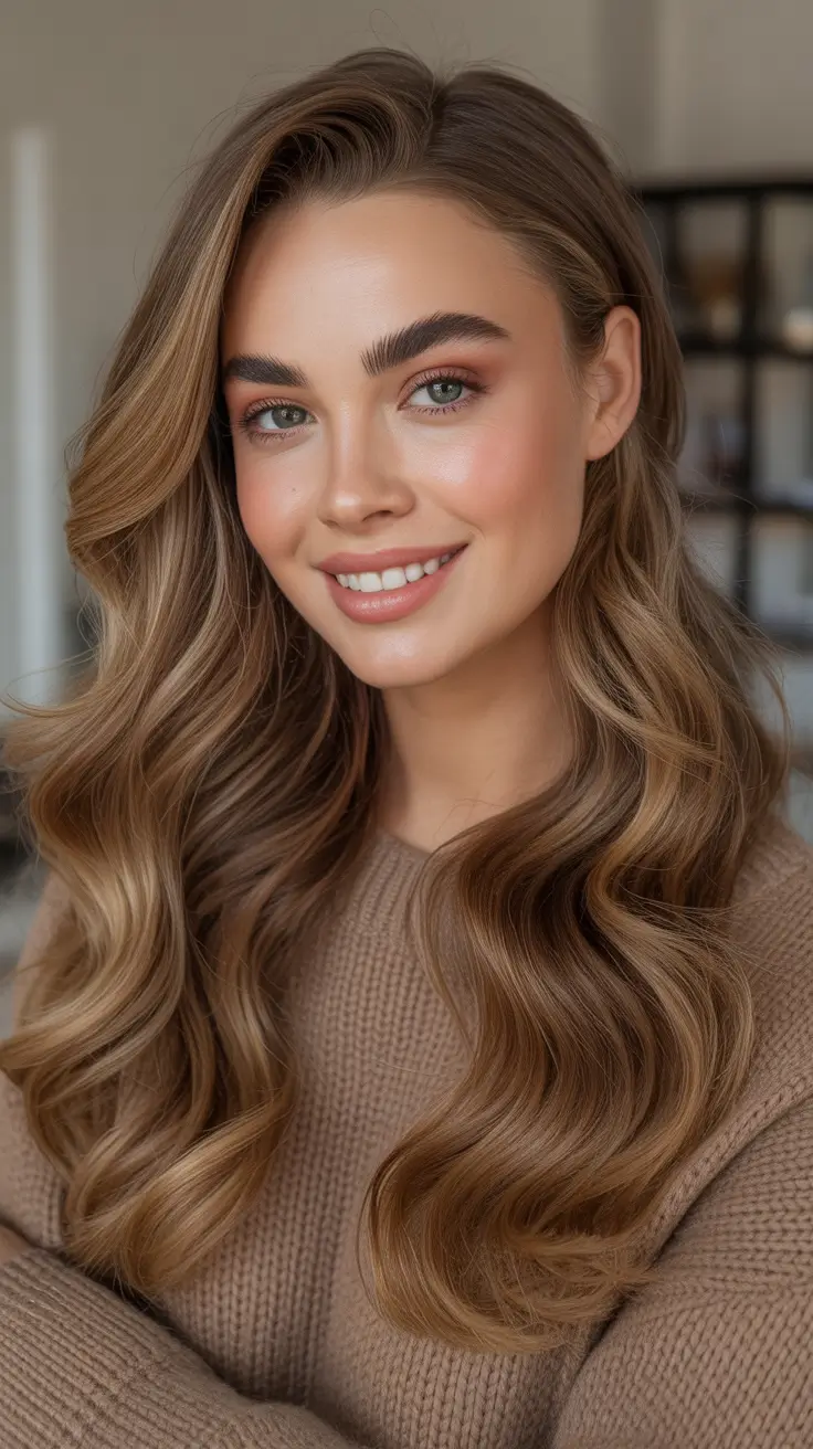 Honey brown hair color 2026 - Face Framing Honey Brown Highlights With A Side Part