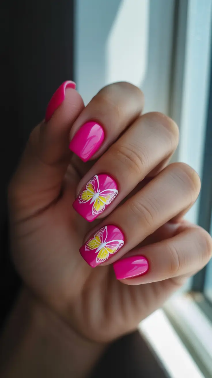 Pink Spring Nails + Hot Pink Butterfly Moment With A Citrus Pop