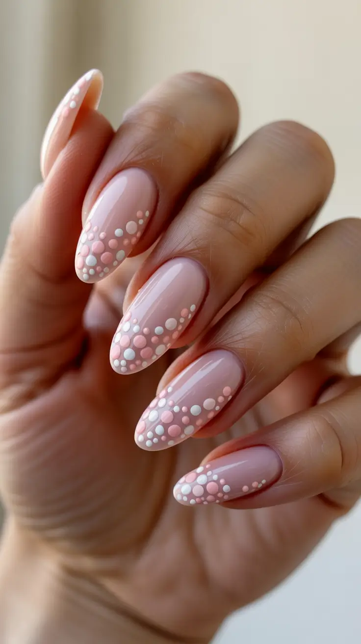 Pink Spring Nails + Pink Almond With Bubble Dot Gradient