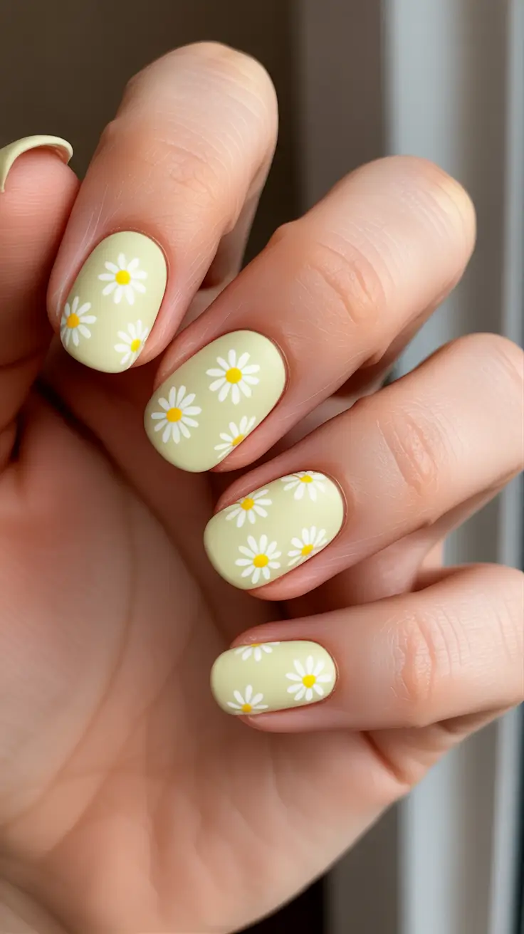 Short Spring Nails + Soft Butter Yellow Daisies For Sunny Minimal Spring
