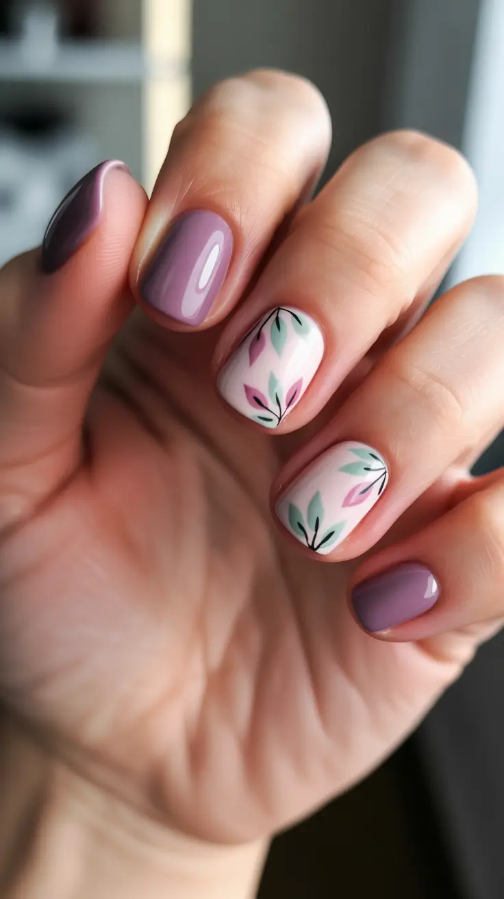 Short Spring Nails + Mauve And Milky Leaf Tips For Soft Everyday Romance