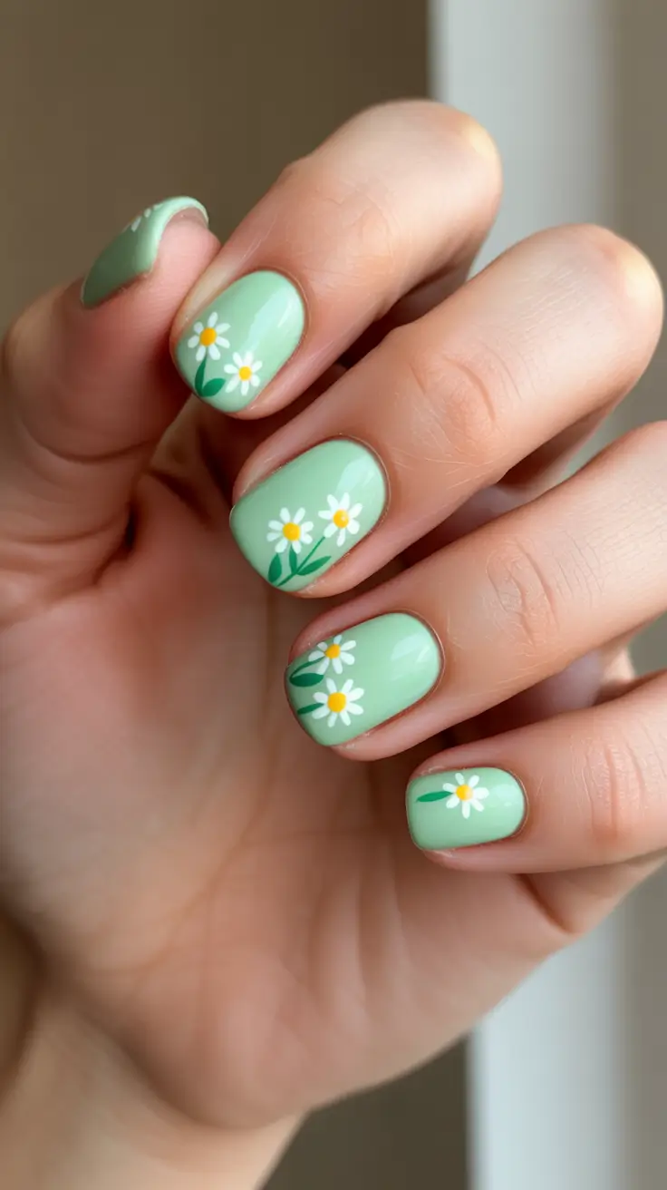 Short Spring Nails + Green Daisy Nails That Still Look Minimal