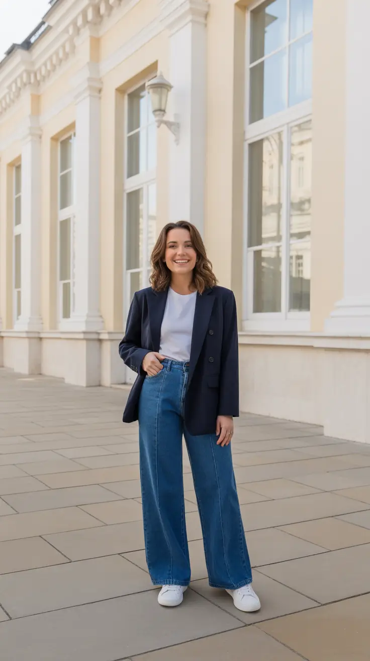 casual spring blazer outfits 2026 Navy Blazer And Sneakers For Effortless Everyday Polish