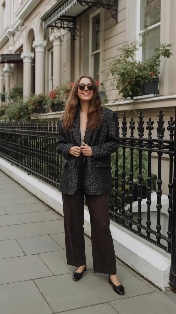 casual spring fashion outfits 2026 - Textured Blazer And Wide Leg Pants For A Cool Girl City Uniform