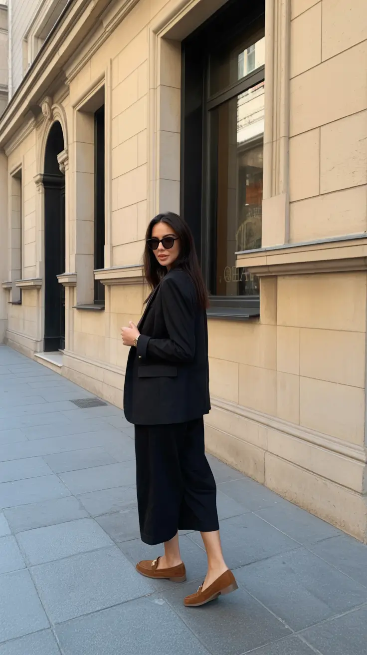 casual spring fashion outfits 2026 - All Black Blazer And Midi Skirt With Loafers For Minimal Spring Chic