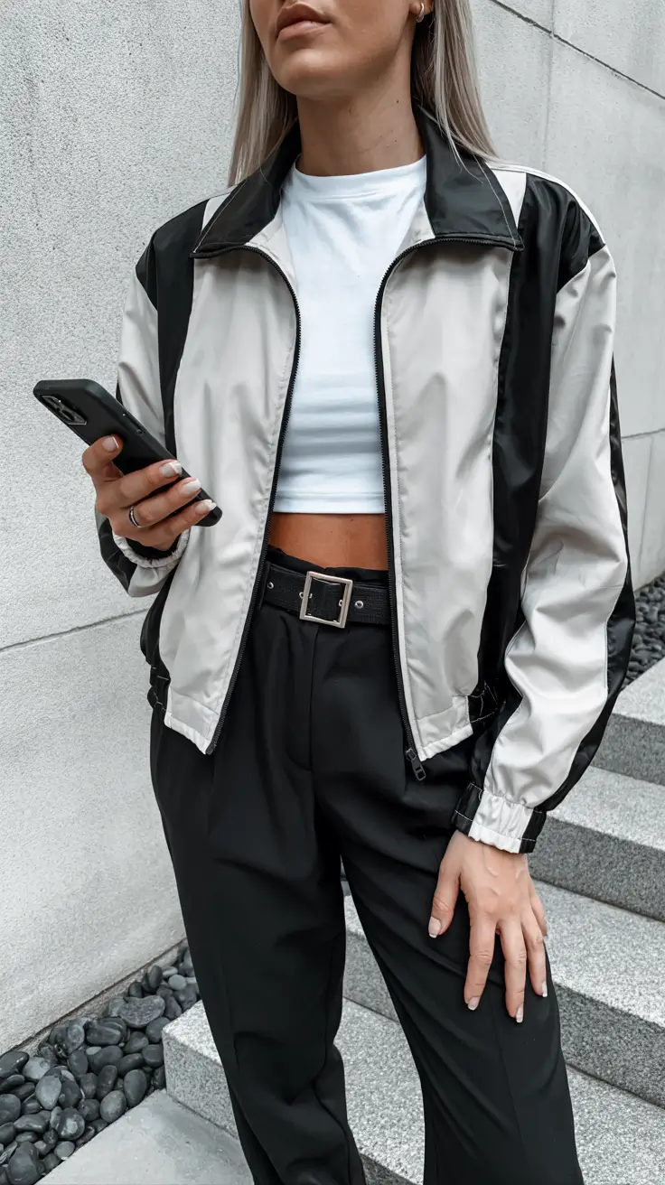 best spring leather jacket outfits for women 2026 + Sporty Zip Jacket Energy For Windy Spring Days