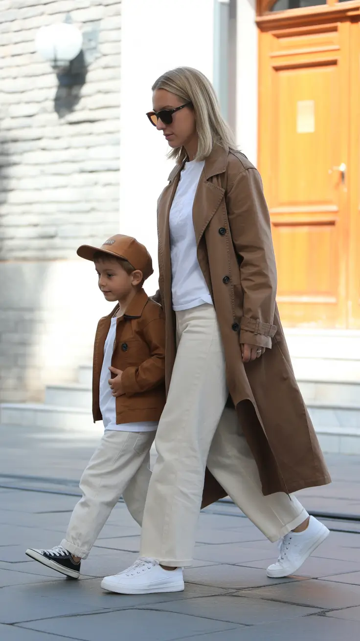 gorgeous spring mom outfits 2026 - Neutral Trench And Cream Trousers For City Days