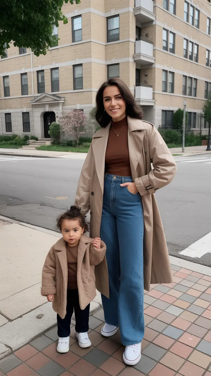 gorgeous spring mom outfits 2026 - Trench And Wide-Leg Jeans With A Clean Modern Twist