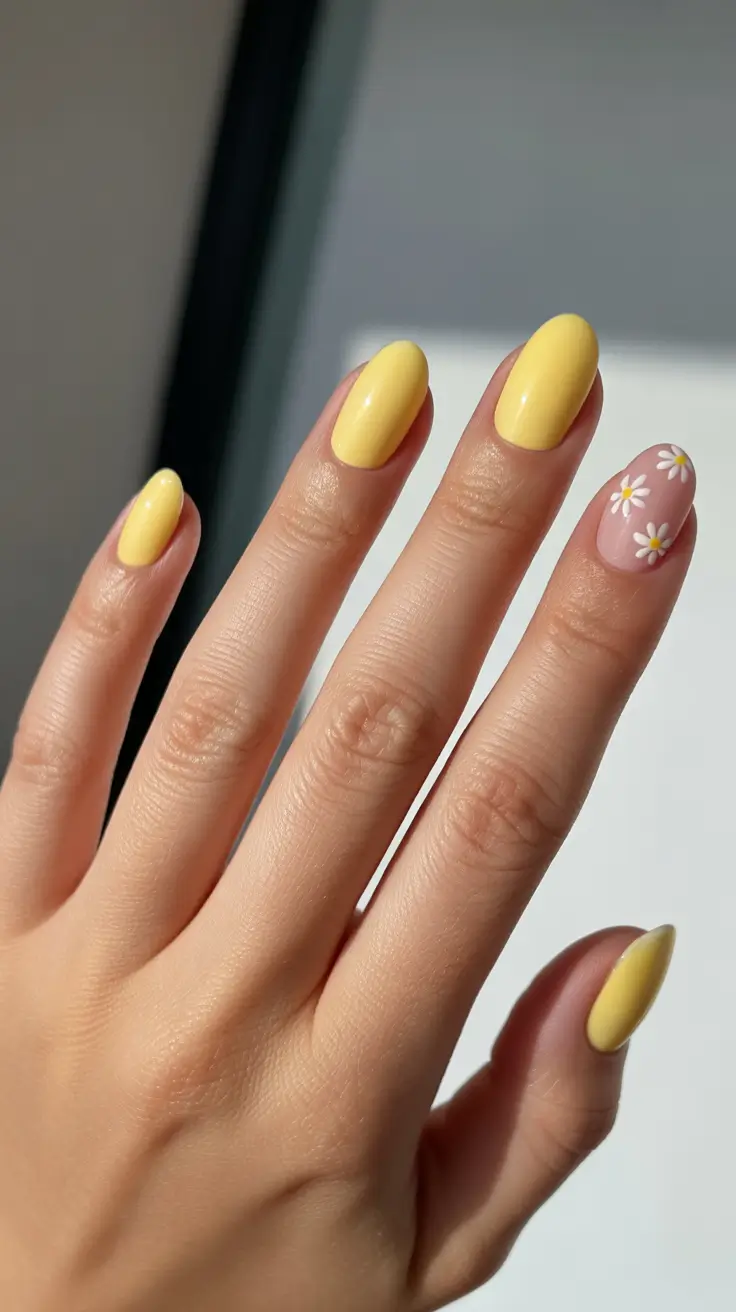 Spring Nails 2026 + Butter Yellow Minimal Daisies For Sunny Days