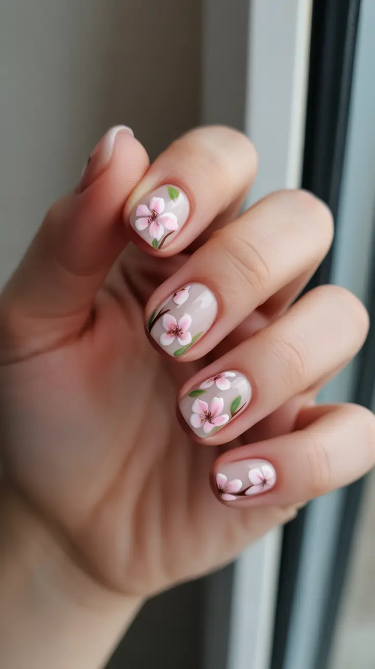 Spring Nails 2026 + Soft Cherry Blossom Short Nude Manicure