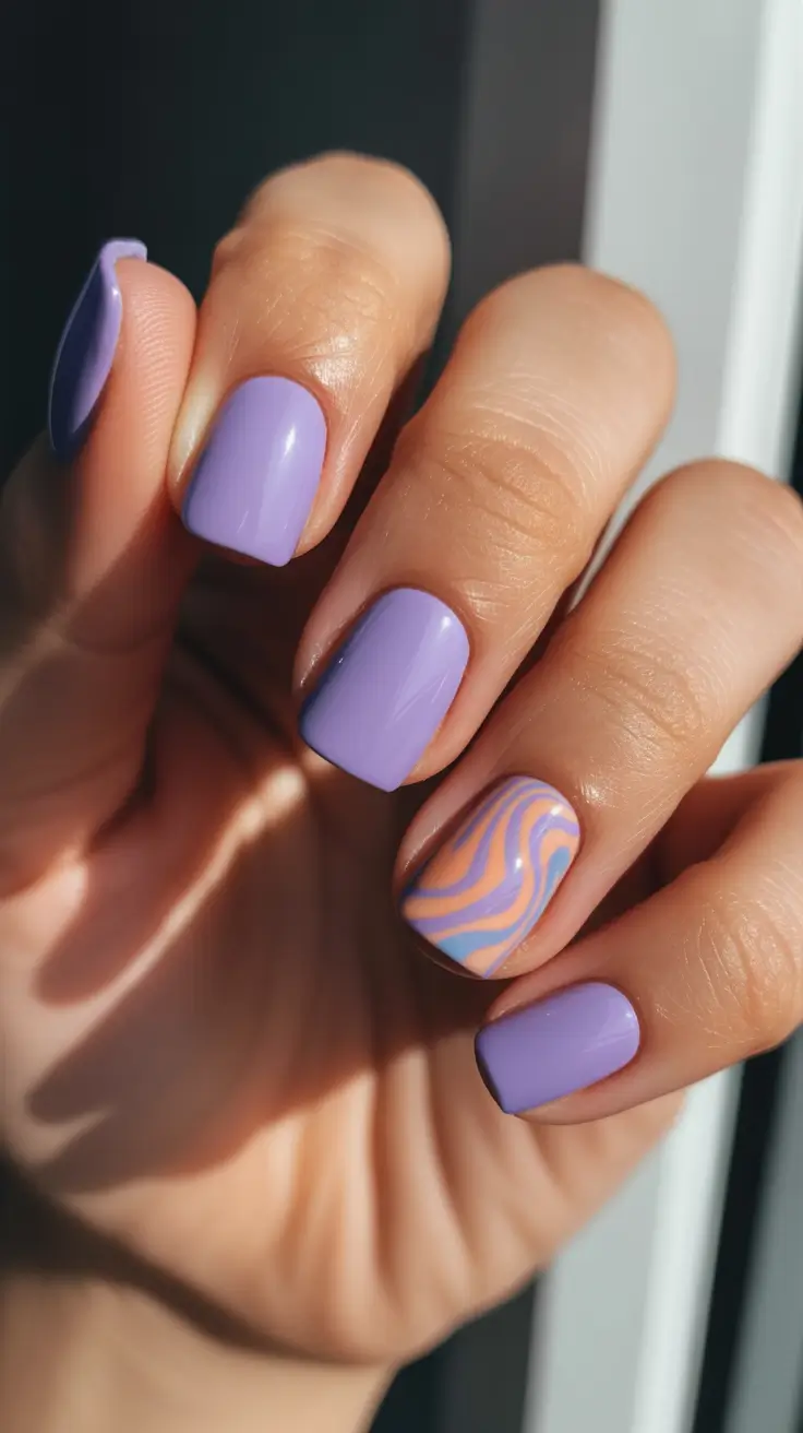 Spring Nails 2026 + Lilac Short Nails With Peachy Swirl Accent