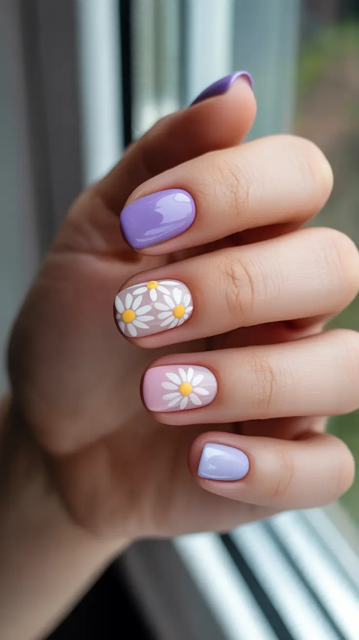 Spring Nails 2026 Soft Pastel Mix With Minimal Daisies