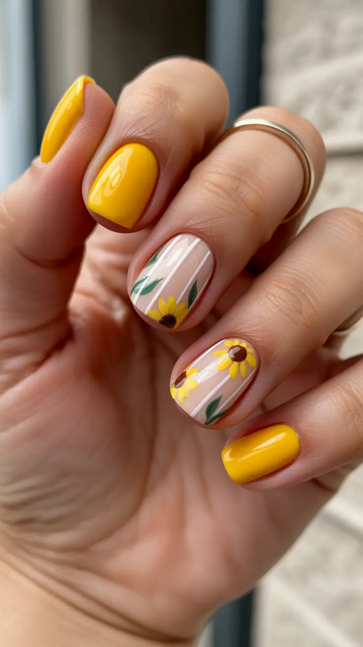 Spring Nails 2026 + Sunflower Yellow With Soft Botanical Accents