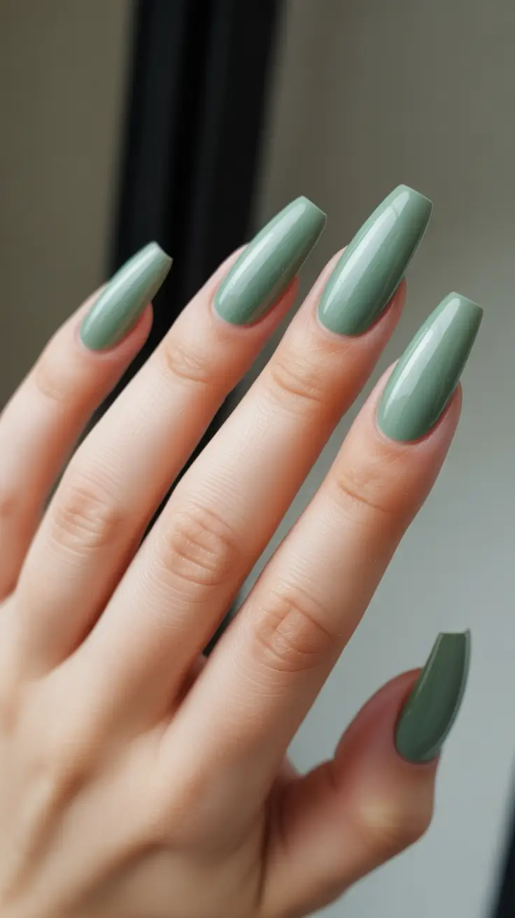 Spring Nails Color 2026 + Sage Green Minimalism With Long Coffin Nails