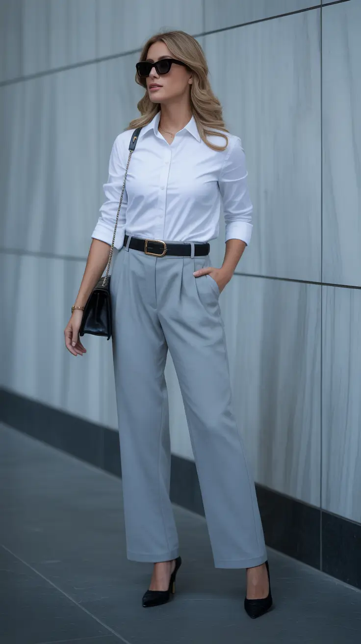 Smart spring office outfits 2026 - Crisp White Shirt And Cool Gray Trousers