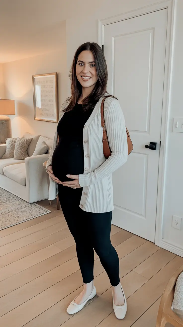 fresh spring outfit for pregnant women 2026 - Soft Ribbed Layers For A Workday Glow