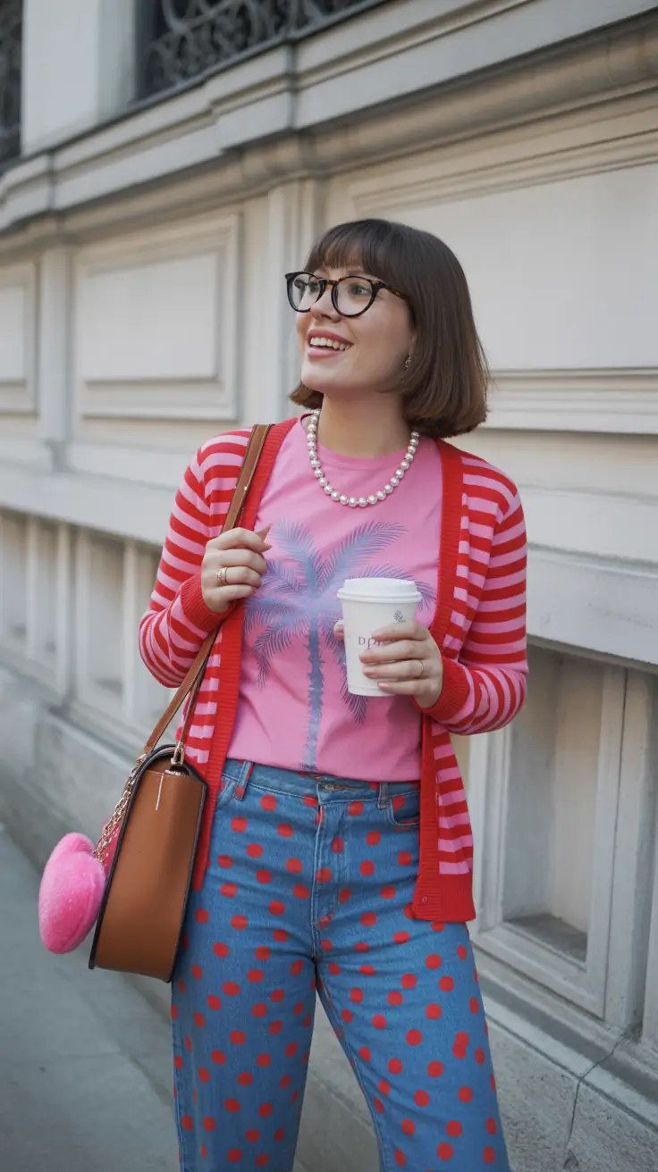 stylish spring outfit for Wednesday 2026 Playful Prints And Polka-Dot Jeans For A Happy Wednesday Mood