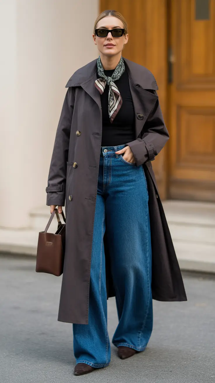 pretty spring outfits for women over 30 2026 - Trench Coat And Wide-Leg Denim Done The Chic Way