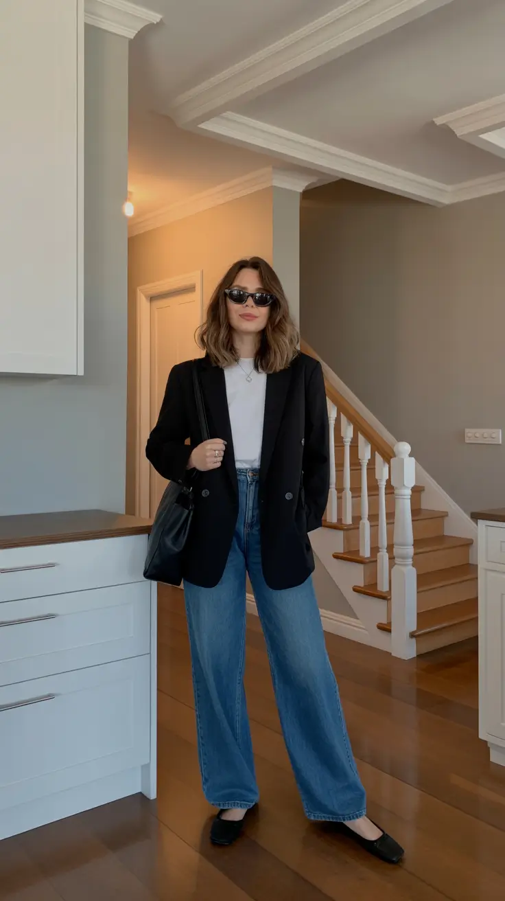 pretty spring outfits for women over 30 2026 - Black Blazer And Jeans For A Modern Office Moment