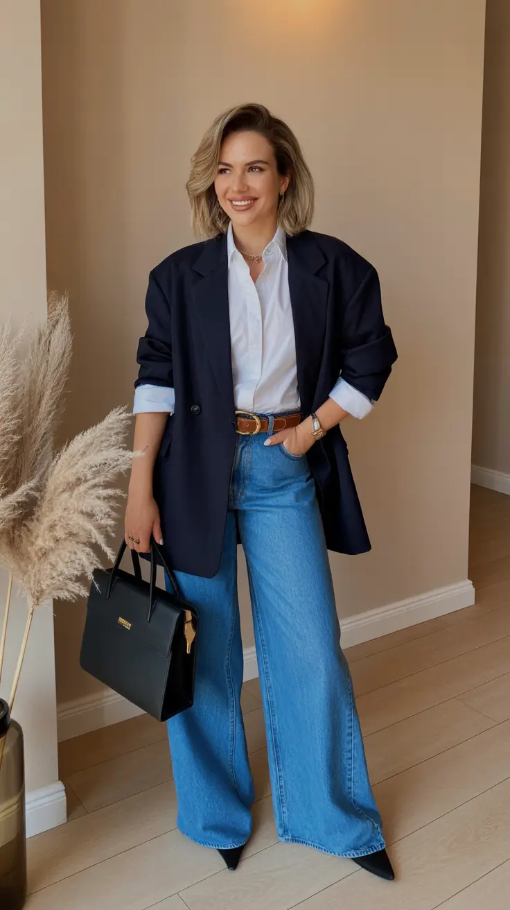sophisticated spring outfits for women over 40 2026 - Oversized Blazer And Wide Leg Jeans Done The Grown Woman Way