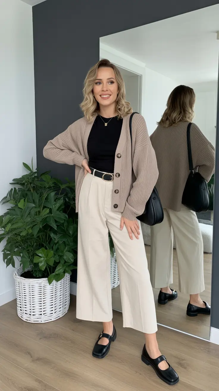 sophisticated spring outfits for women over 40 2026 - Soft Neutrals With A Cardigan That Looks Expensive