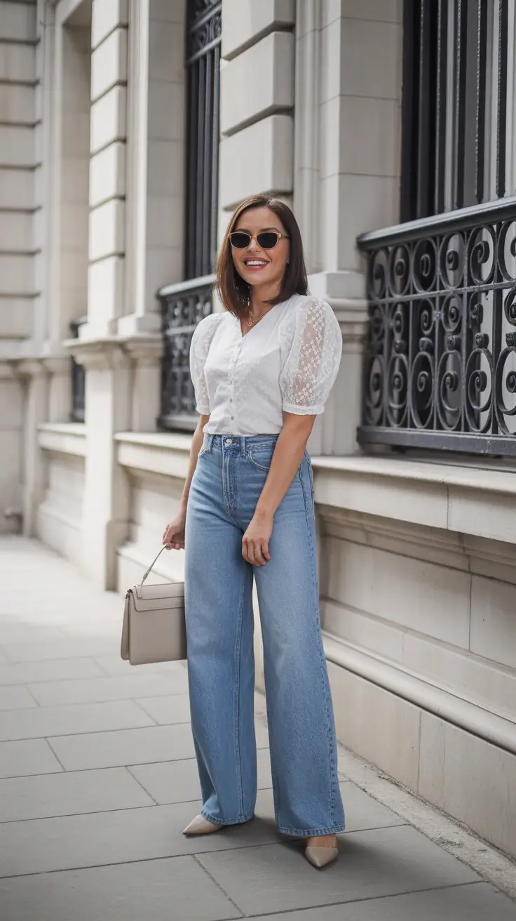 sophisticated spring outfits for women over 40 2026 - Crisp White Blouse And Light Wash Denim For City Days